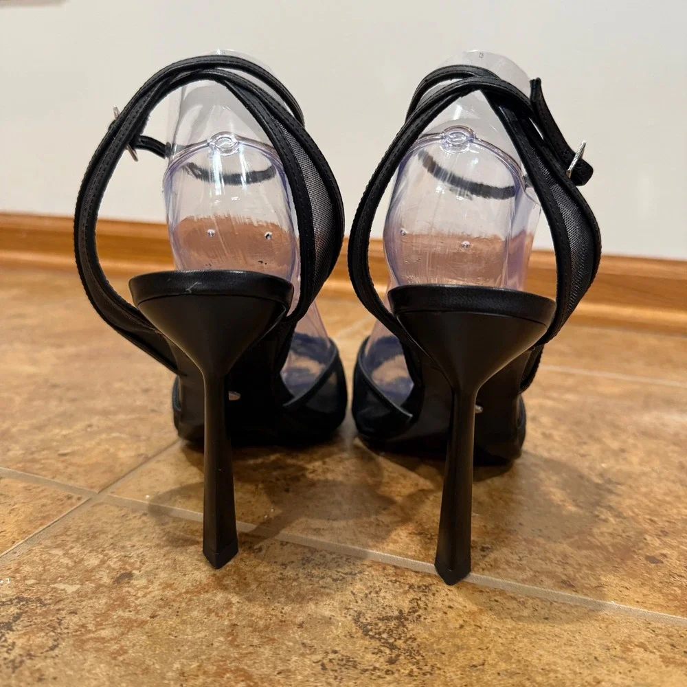 Tony Bianco Miley Black Mesh Ankle Strap Stiletto Sandal Heels Women Sz‎ 10 NWOB